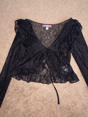 Urban Outfitters Black Sheer Lace Tie-Front Blouse